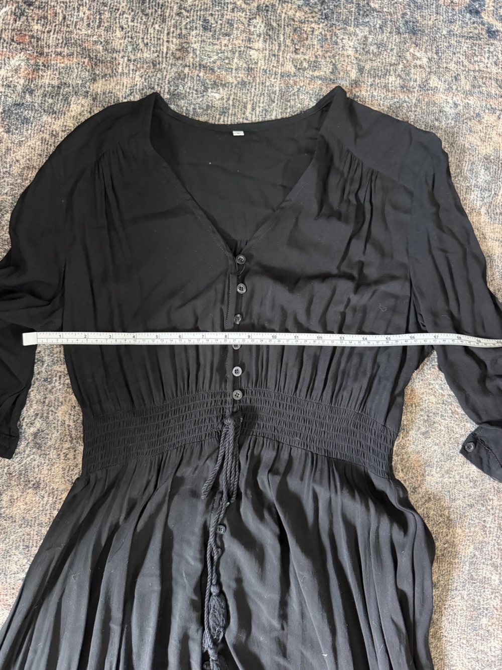 Black Button-Front Maxi Dress with Smocked Waist - Picture 2 of 6